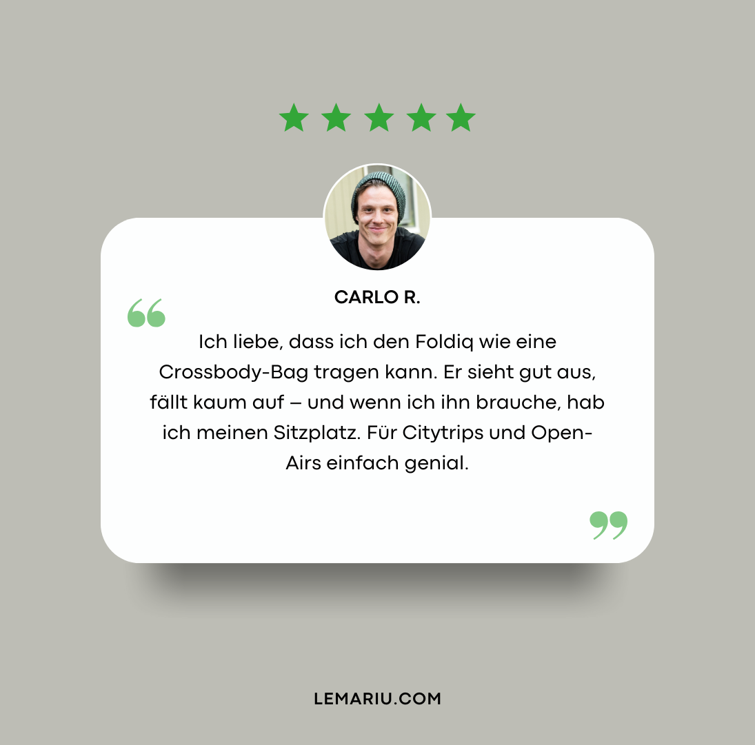 FOLDIQ™ – Der smarte Hocker zum Umhängen