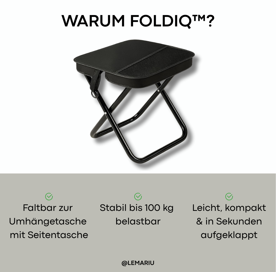 FOLDIQ™ – Der smarte Hocker zum Umhängen