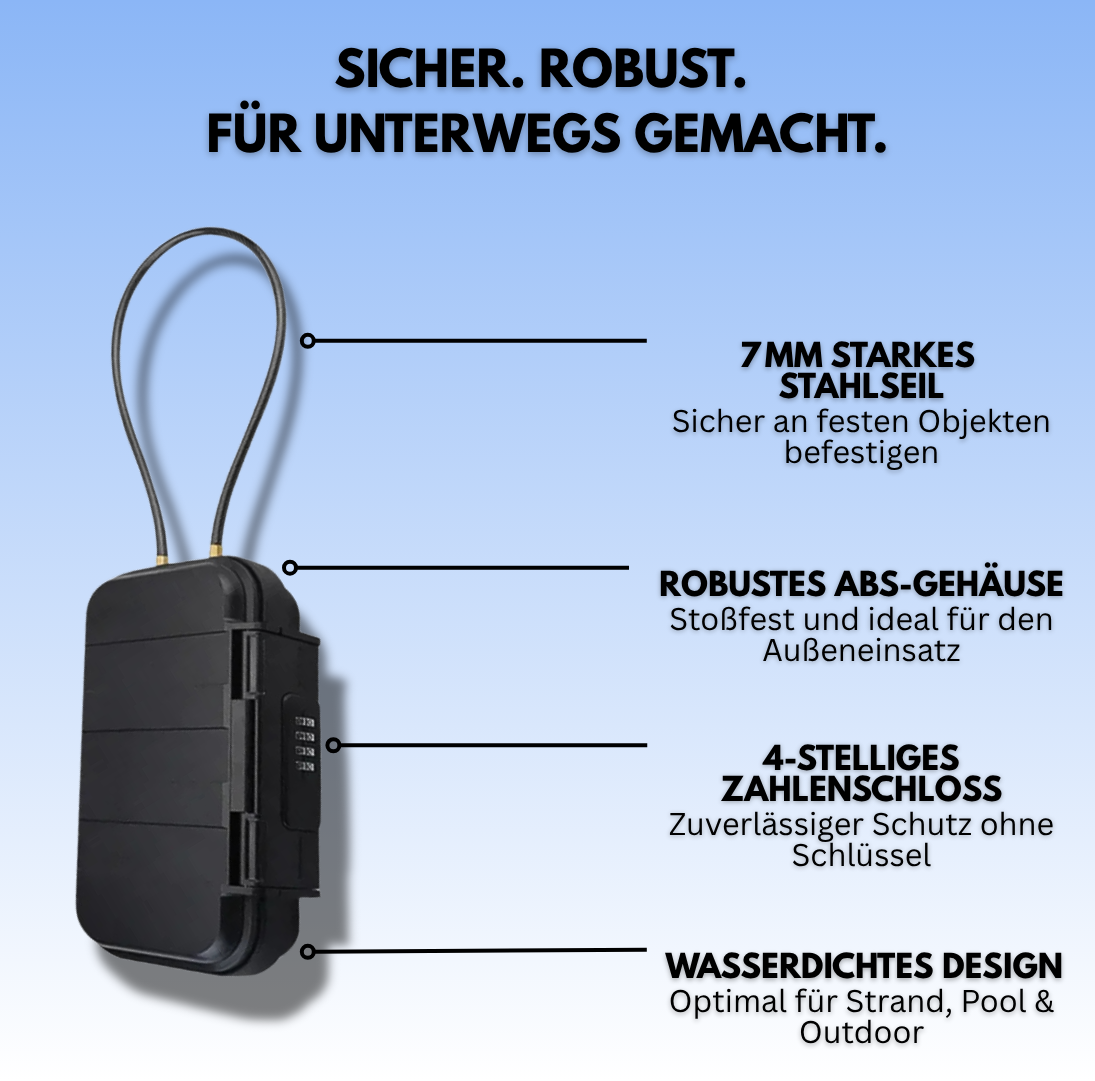 TripVault – Der mobile Safe mit Zahlenschloss für Strand, Sport & Outdoor