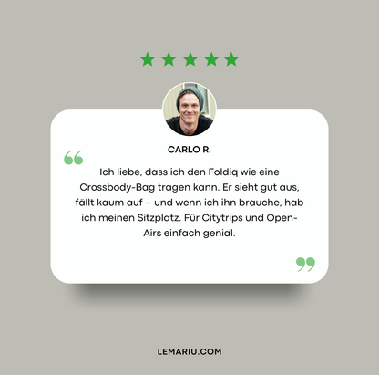 FOLDIQ™ – Der smarte Hocker zum Umhängen